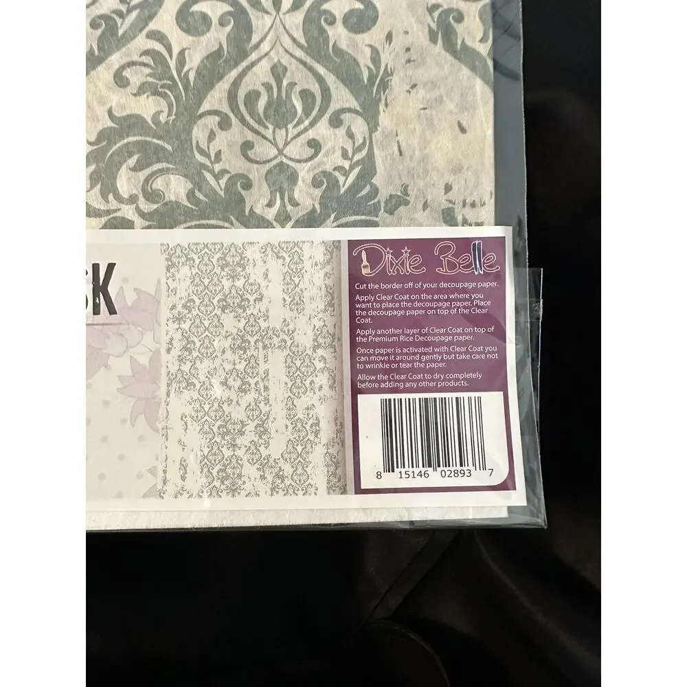 New Sealed Belles & Whistles Distressed Damask Decoupage Rice Paper 23.375x33.12